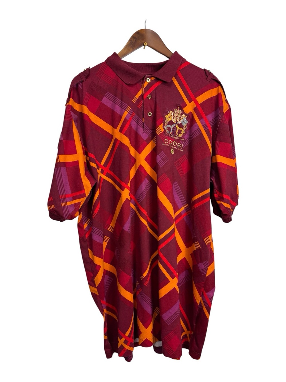 Vintage‎ Y2K Coogi Plaid Polo Shirt  Burgundy Hip Hop Streetwear XXXL